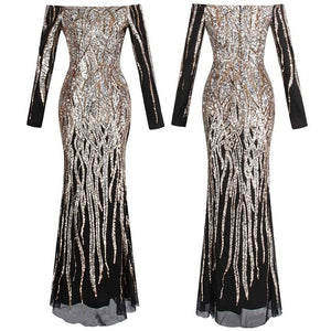 Angel-fashions Bateau Boat Neck Vintage Golden Sequin Ball Gown Long Prom Dresses 377