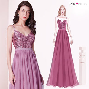 Long Bridesmaids Dresses Ever Pretty EP07392 Elegant A Line V Neck Tulle Wedding Party Gowns Sequins Vestidos De Damas De Honor