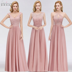 Vestido Madrinha Pink Lace Long Bridesmaid Dresses Sexy A Line Chiffon Dress for Wedding Party Robe Demoiselle D'honneur