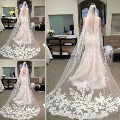 Wholesale 3M 5M One Layer Lace Edge White Ivory Catherdal Wedding Veil Long Bridal Veil Cheap Wedding Accessories Veu De Noiva