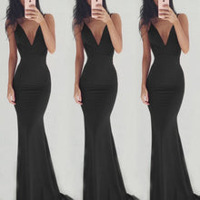 Load image into Gallery viewer, Sexy Backless Mermaid Long Prom Dresses Spaghetti Strap Deep V-Neck Abendkleider Floor-Length Solid Color Women Vestido De Festa