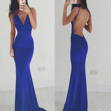 Load image into Gallery viewer, Sexy Backless Mermaid Long Prom Dresses Spaghetti Strap Deep V-Neck Abendkleider Floor-Length Solid Color Women Vestido De Festa