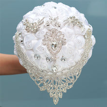 Load image into Gallery viewer, 8 styles new white wedding bride holding flowers artificial bouquet ribbon rhinestone pearl bouquet decoration bride groom dance