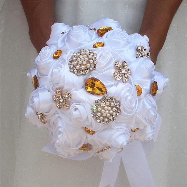 8 styles new white wedding bride holding flowers artificial bouquet ribbon rhinestone pearl bouquet decoration bride groom dance