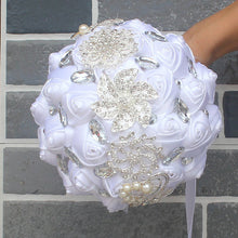 Load image into Gallery viewer, 8 styles new white wedding bride holding flowers artificial bouquet ribbon rhinestone pearl bouquet decoration bride groom dance