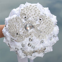 Load image into Gallery viewer, 8 styles new white wedding bride holding flowers artificial bouquet ribbon rhinestone pearl bouquet decoration bride groom dance
