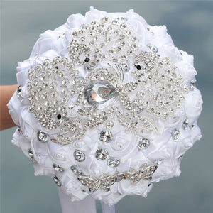 8 styles new white wedding bride holding flowers artificial bouquet ribbon rhinestone pearl bouquet decoration bride groom dance