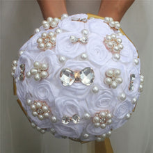 Load image into Gallery viewer, 8 styles new white wedding bride holding flowers artificial bouquet ribbon rhinestone pearl bouquet decoration bride groom dance
