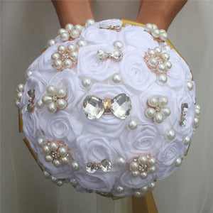 8 styles new white wedding bride holding flowers artificial bouquet ribbon rhinestone pearl bouquet decoration bride groom dance