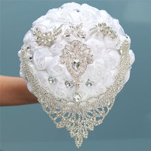 Load image into Gallery viewer, 8 styles new white wedding bride holding flowers artificial bouquet ribbon rhinestone pearl bouquet decoration bride groom dance