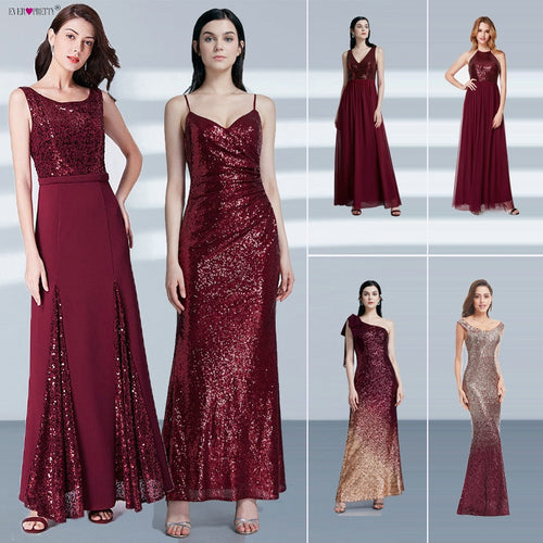 Robe De Soiree Longue Ever Pretty Cheap Little Mermaid Burgundy Red Sexy Evening Dresses Sequined Sparkle Plus Size Party Gowns