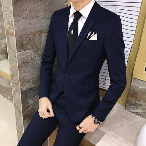2pcs/set 2019 new fashion Korean style Slim Black Mens suit with pants High quality wedding suits for men dress Clothing men's
