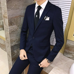 2pcs/set 2019 new fashion Korean style Slim Black Mens suit with pants High quality wedding suits for men dress Clothing men's