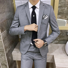 Load image into Gallery viewer, 2pcs/set 2019 new fashion Korean style Slim Black Mens suit with pants High quality wedding suits for men dress Clothing men&#39;s