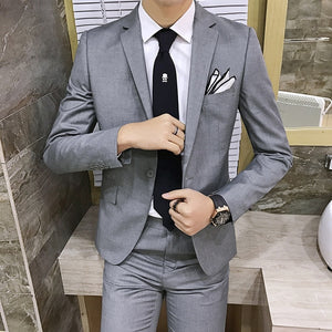2pcs/set 2019 new fashion Korean style Slim Black Mens suit with pants High quality wedding suits for men dress Clothing men's