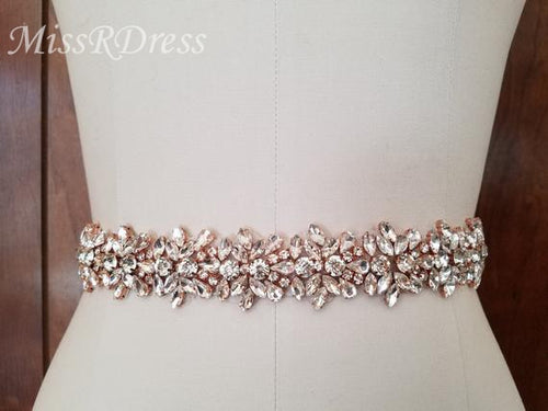 MissRDress Diamond Wedding Belts Rose Gold Crystal Bridal Belt Rhinestones Flower Bridal Sash For Wedding Accessories Belt JK817