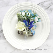 Load image into Gallery viewer, Wedding Accessories Boutonnieres Men Ribbon White Roses Blue Orchid Marriage Corsages Boutonnieres Groom Wedding Supplies