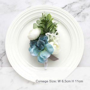 Wedding Accessories Boutonnieres Men Ribbon White Roses Blue Orchid Marriage Corsages Boutonnieres Groom Wedding Supplies