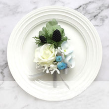 Load image into Gallery viewer, Wedding Accessories Boutonnieres Men Ribbon White Roses Blue Orchid Marriage Corsages Boutonnieres Groom Wedding Supplies