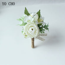 Load image into Gallery viewer, Boutonnieres Buttonhole Rose Brooch Wedding Corsages Bracelet Bridesmaids White Groom Flower Boutonniere Ceremony Flowers