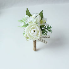 Load image into Gallery viewer, Boutonnieres Buttonhole Rose Brooch Wedding Corsages Bracelet Bridesmaids White Groom Flower Boutonniere Ceremony Flowers