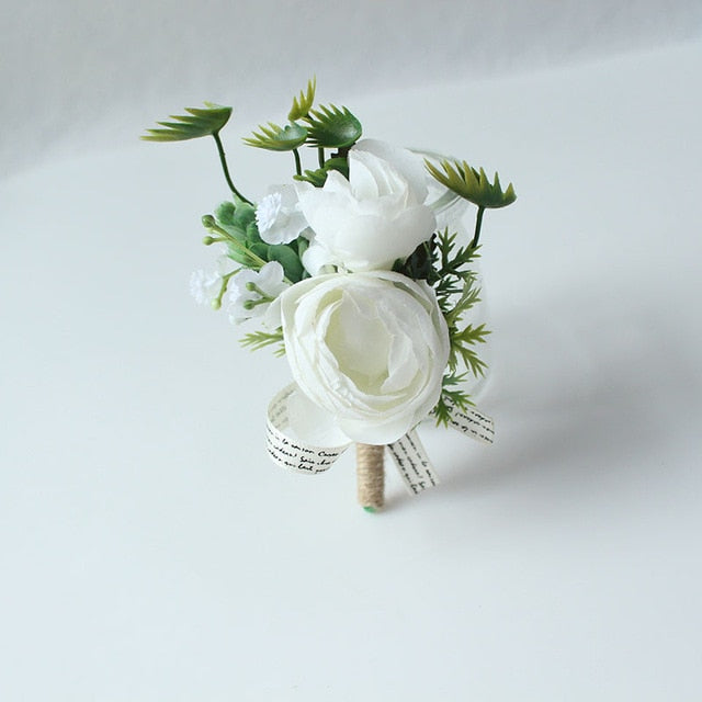 Boutonnieres Buttonhole Rose Brooch Wedding Corsages Bracelet Bridesmaids White Groom Flower Boutonniere Ceremony Flowers
