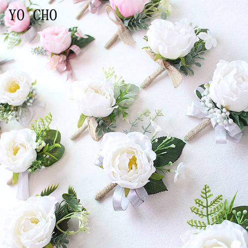 Boutonnieres Silk Roses White Pink Wedding Corsages and Boutonnieres Groom Flower Boutonnieres Marriage Prom Brooch Pins