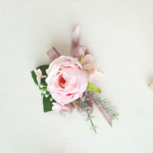 Load image into Gallery viewer, Boutonnieres Silk Roses White Pink Wedding Corsages and Boutonnieres Groom Flower Boutonnieres Marriage Prom Brooch Pins