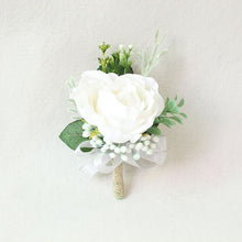 Load image into Gallery viewer, Boutonnieres Silk Roses White Pink Wedding Corsages and Boutonnieres Groom Flower Boutonnieres Marriage Prom Brooch Pins