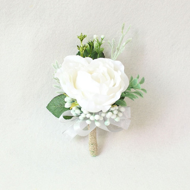 Boutonnieres Silk Roses White Pink Wedding Corsages and Boutonnieres Groom Flower Boutonnieres Marriage Prom Brooch Pins