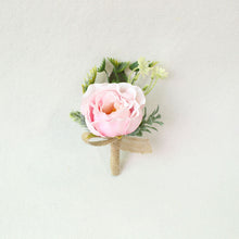 Load image into Gallery viewer, Boutonnieres Silk Roses White Pink Wedding Corsages and Boutonnieres Groom Flower Boutonnieres Marriage Prom Brooch Pins