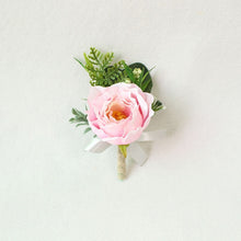 Load image into Gallery viewer, Boutonnieres Silk Roses White Pink Wedding Corsages and Boutonnieres Groom Flower Boutonnieres Marriage Prom Brooch Pins