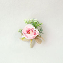 Load image into Gallery viewer, Boutonnieres Silk Roses White Pink Wedding Corsages and Boutonnieres Groom Flower Boutonnieres Marriage Prom Brooch Pins