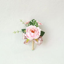Load image into Gallery viewer, Boutonnieres Silk Roses White Pink Wedding Corsages and Boutonnieres Groom Flower Boutonnieres Marriage Prom Brooch Pins