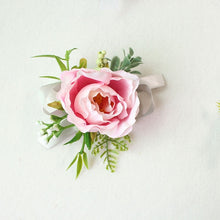 Load image into Gallery viewer, Boutonnieres Silk Roses White Pink Wedding Corsages and Boutonnieres Groom Flower Boutonnieres Marriage Prom Brooch Pins