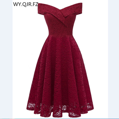 CD1610J#Boat neck Burgundy Short Lace Bridesmaid Dresses wedding party dress gown prom wholesale Bride Wedding Toast clothing