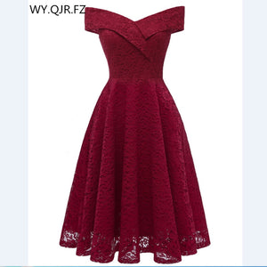 CD1610J#Boat neck Burgundy Short Lace Bridesmaid Dresses wedding party dress gown prom wholesale Bride Wedding Toast clothing