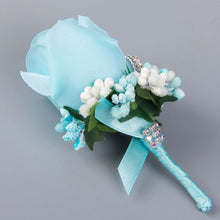 Load image into Gallery viewer, Wedding Artificial Rose Flower Brooch Bouquet Corsage Glitter Rhinestone Ribbon Lace Classic Prom Boutonniere With Pin