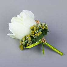 Load image into Gallery viewer, Wedding Artificial Rose Flower Brooch Bouquet Corsage Glitter Rhinestone Ribbon Lace Classic Prom Boutonniere With Pin