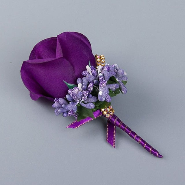 Wedding Artificial Rose Flower Brooch Bouquet Corsage Glitter Rhinestone Ribbon Lace Classic Prom Boutonniere With Pin