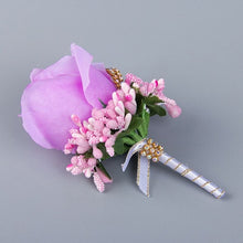 Load image into Gallery viewer, Wedding Artificial Rose Flower Brooch Bouquet Corsage Glitter Rhinestone Ribbon Lace Classic Prom Boutonniere With Pin
