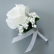 Load image into Gallery viewer, Wedding Artificial Rose Flower Brooch Bouquet Corsage Glitter Rhinestone Ribbon Lace Classic Prom Boutonniere With Pin