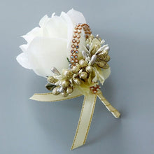 Load image into Gallery viewer, Wedding Artificial Rose Flower Brooch Bouquet Corsage Glitter Rhinestone Ribbon Lace Classic Prom Boutonniere With Pin