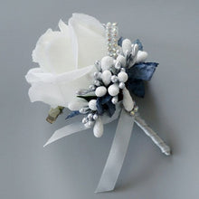 Load image into Gallery viewer, Wedding Artificial Rose Flower Brooch Bouquet Corsage Glitter Rhinestone Ribbon Lace Classic Prom Boutonniere With Pin