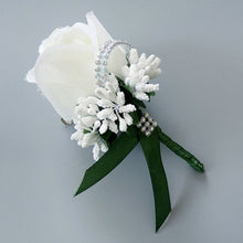 Load image into Gallery viewer, Wedding Artificial Rose Flower Brooch Bouquet Corsage Glitter Rhinestone Ribbon Lace Classic Prom Boutonniere With Pin