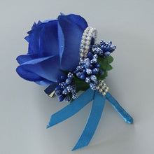 Load image into Gallery viewer, Wedding Artificial Rose Flower Brooch Bouquet Corsage Glitter Rhinestone Ribbon Lace Classic Prom Boutonniere With Pin