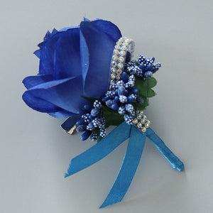 Wedding Artificial Rose Flower Brooch Bouquet Corsage Glitter Rhinestone Ribbon Lace Classic Prom Boutonniere With Pin