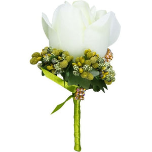 Wedding Artificial Rose Flower Brooch Bouquet Corsage Glitter Rhinestone Ribbon Lace Classic Prom Boutonniere With Pin