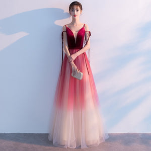 Strap Gray Evening Dress Velour Tulle Party Elegant Long Dress
