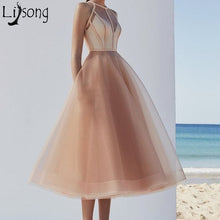 Load image into Gallery viewer, Elegant Champagne Short Prom Dresses 2019 High Quality Tea Length A Line Organza Girls Homecoming Dress Cheap Custom Made